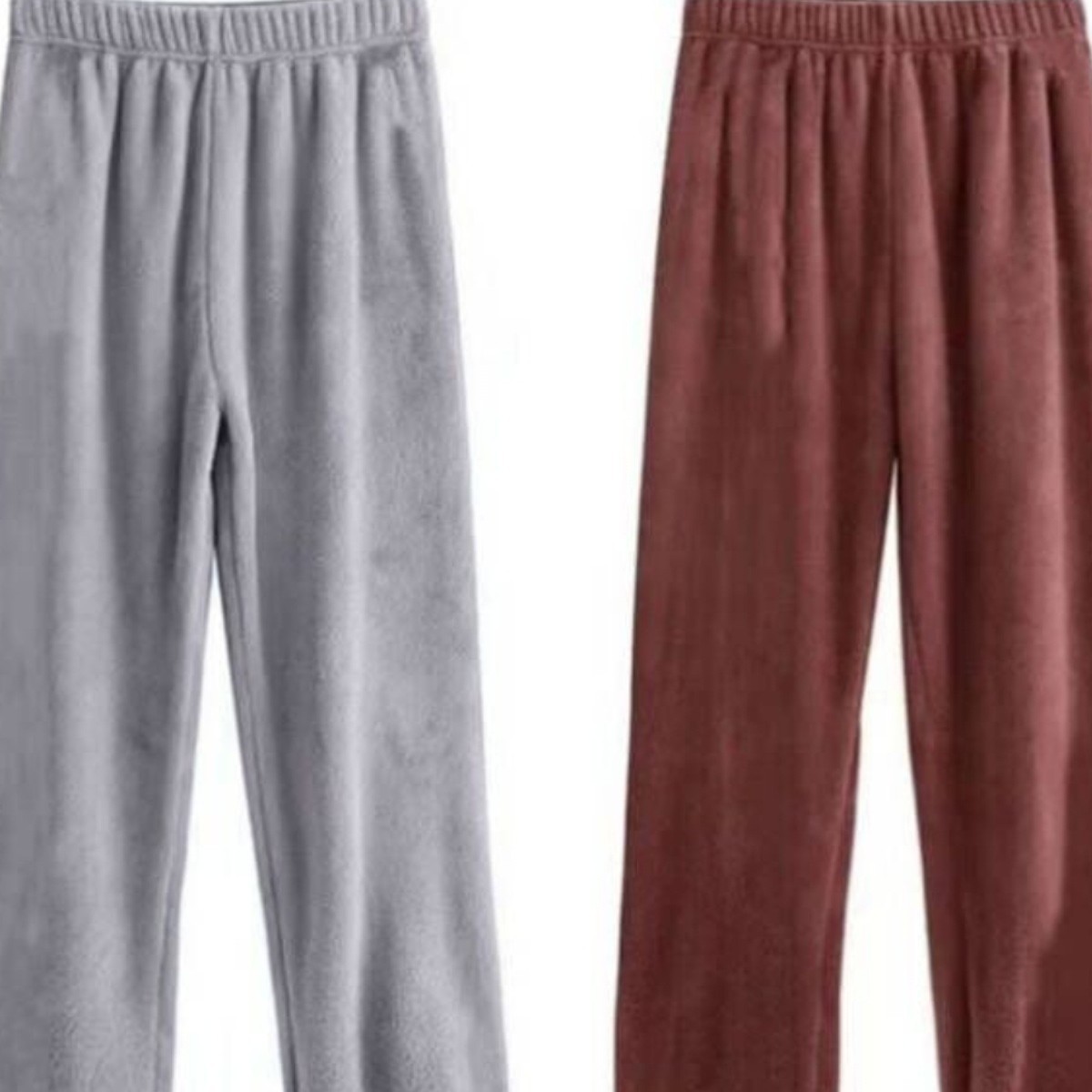 싱글 | 가을, 겨울 남녀용 산호 플리스 홈 팬츠 2장, 실외에서 입을 수 있는 파자마, 스트레이트 레이지 팬츠, 학생용 워밍 팬츠