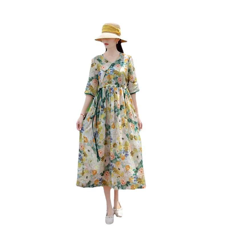 Summer dress, brace, long skirt, drawstring