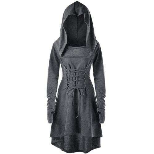 Ebay Western and Foreign Women's Solid Color Festival Performance Dress Long Sleeve Hooded Belted Dress