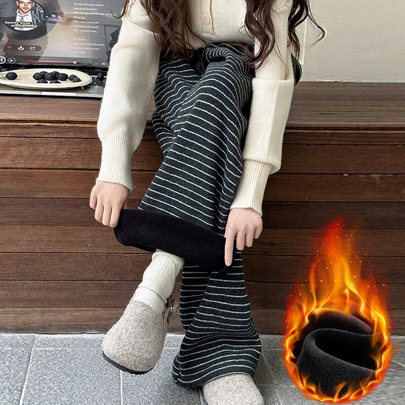 Women's Autumn and Winter High-Waisted Slimming Straight-Leg Maternity Casual Wide-Leg Pants Plus Size Petite Striped Pants