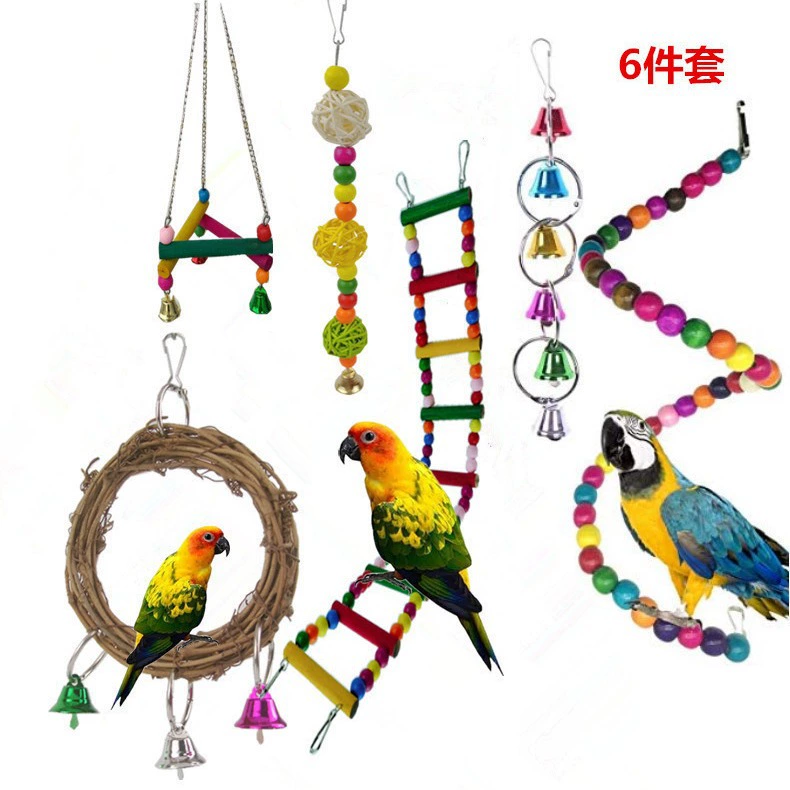 6 предметов Amazon трансграничная комбинация укуса попугая играть в клетку для птиц украшения игрушка-попугай поставки для птиц игровая строка