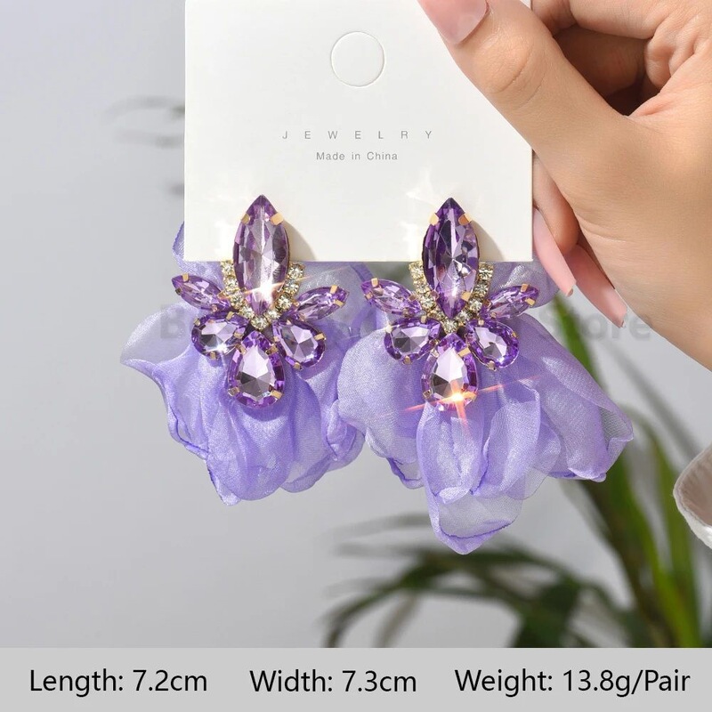 パープル シリーズ ラインストーン イヤリング 女性用 タッセル 花びら Fea|undefined