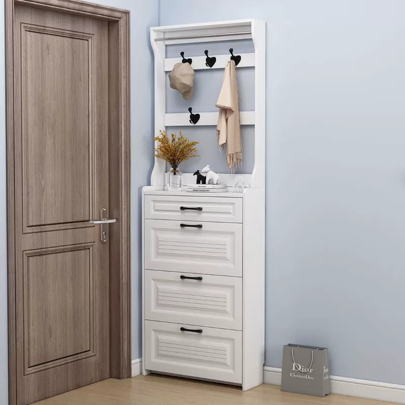 亚马逊立式翻斗超薄鞋柜窄柜家用门口高款带抽屉衣帽架门边收纳柜