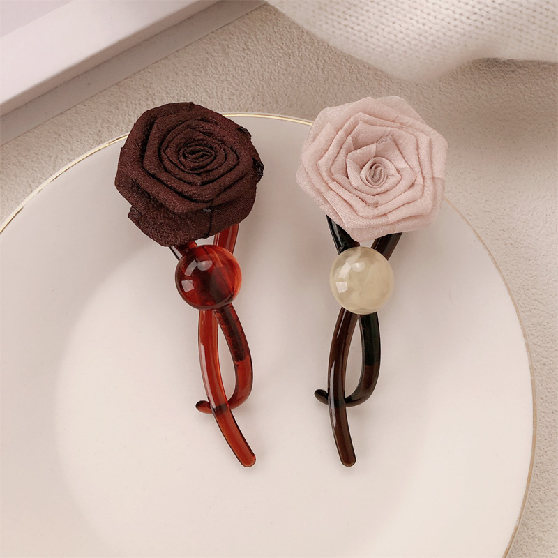 Nuevo estilo chino rosa seca clips para el cabello feminino torcido una palabra agarrar clips para el cabello en la cabeza detrás de la boca de pato clips para el cabello adornamiento