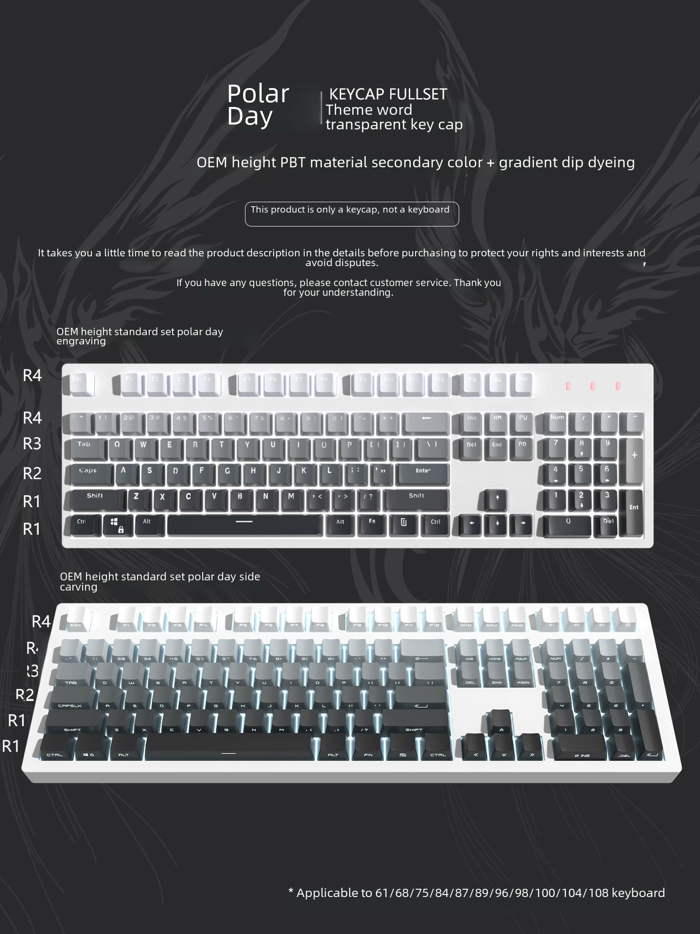 密探 Polar day dust blush fog blue is carved on -side light transmittance keycap Gradient color blue dilateral dye PBT/98