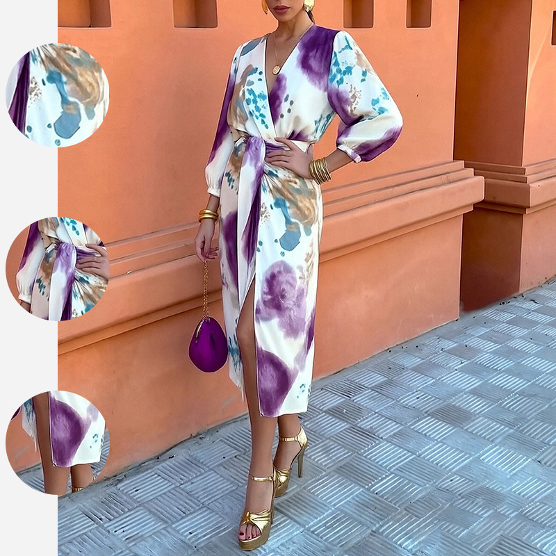 2026 New Spring Women's Clothing Cross-Border European and American Fashion Set Casual Long-Sleeve Shirt and Slit Long Skirt Set