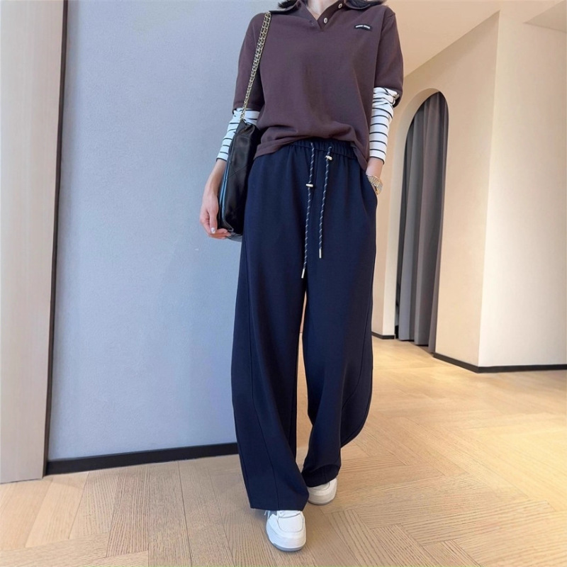 AJ9181高品质lu家梭织显瘦显高弯刀裤松紧腰阔腿休闲裤女2025秋|undefined