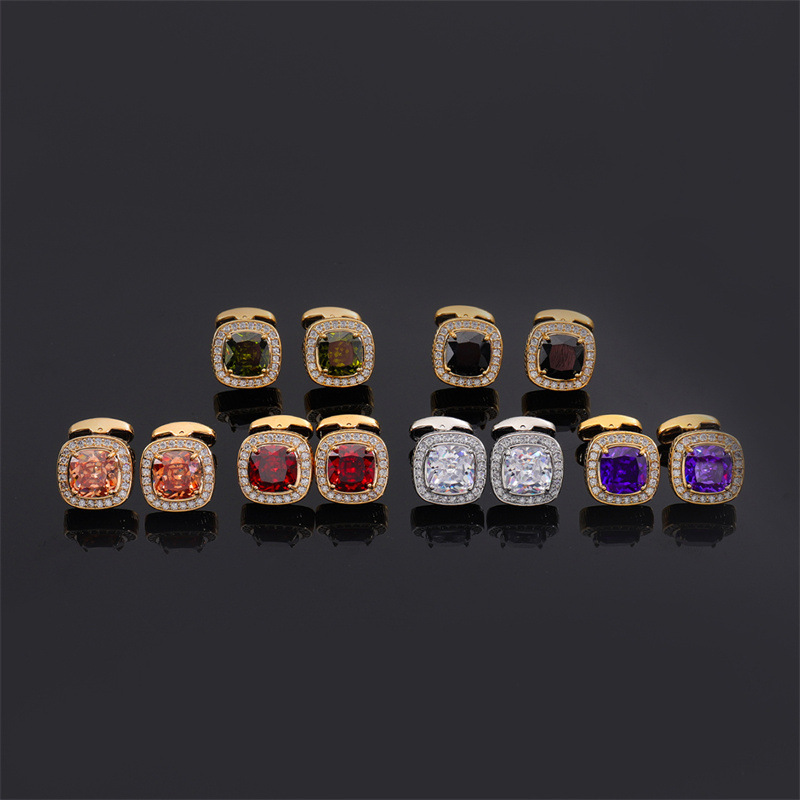 Cufflinks Men's Light Luxury Women's Swarovan Fat Square Zircon French Shirt Gem Diamond Cufflinks Cross Border Cufflinks