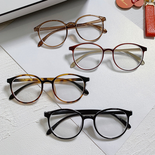 Hot spot ultra-light mustard tea glasses for women retro round frame anti-blue light glasses plain small frame men's myopia glasses