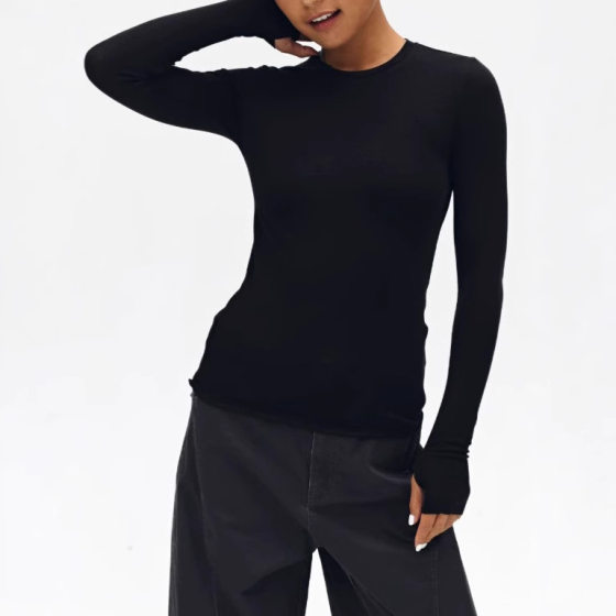 In-Stock American Retro Skin-Friendly Warm Wool Long-Sleeve Knit Top Women's Tencel Slim-Fit Base Shirt