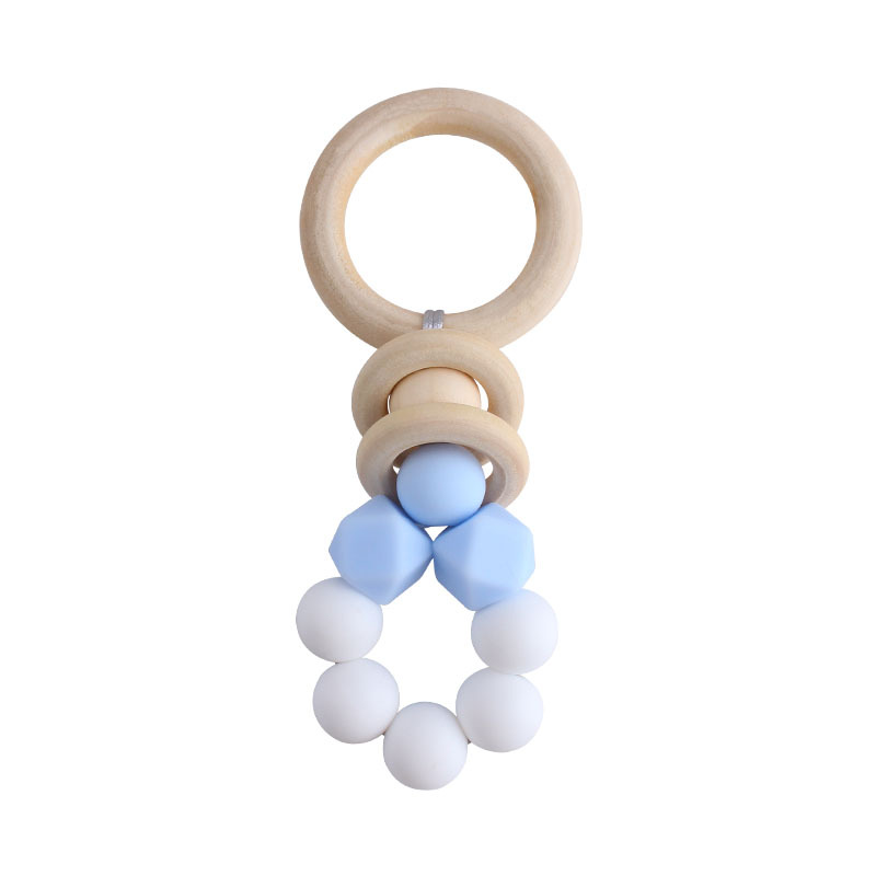 Nuevo bebé suministros DIY creativo anillo de madera teether bebé calmante silicona juguete dientes de molienda palo teether
