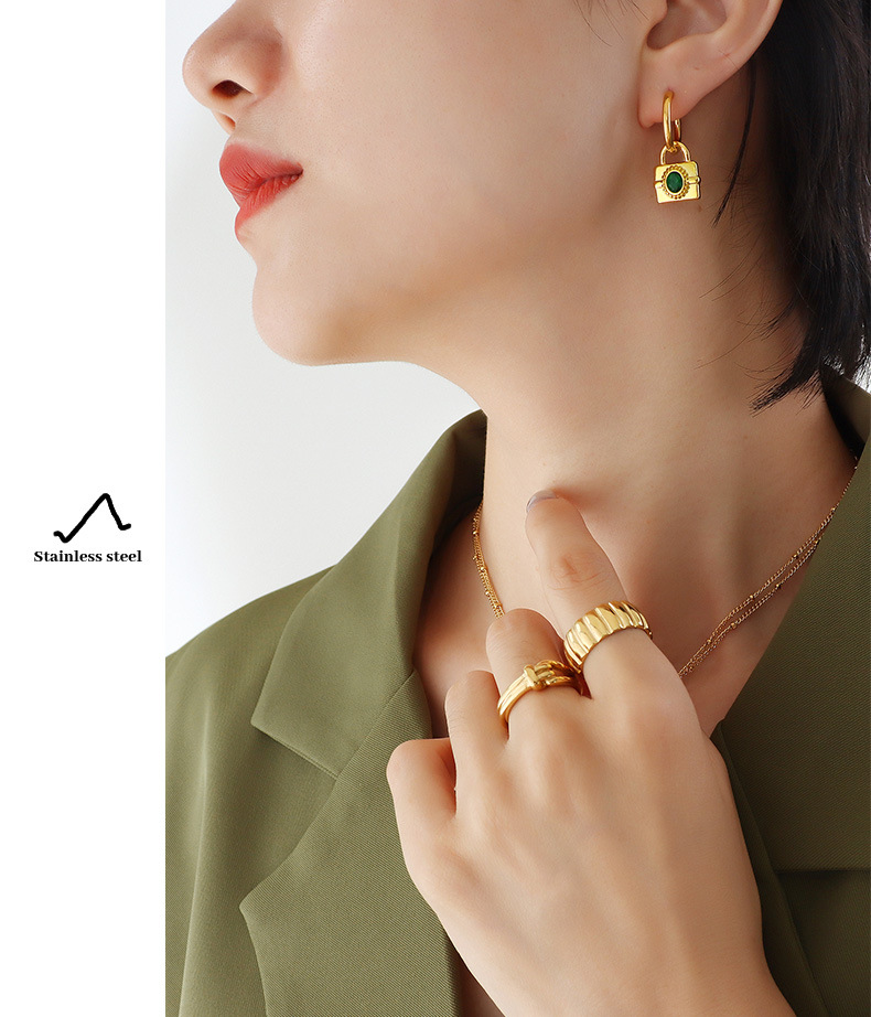Earrings, Necklace Classification 18K Gold Plating Color Necklace + Jewelry Quantity PVD Coated Real Gold Plated 18K Gold Lock 304 Stainless Steel Fashion Waterproof Non Tarnish Earrings Necklace