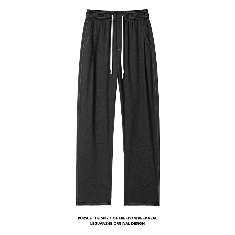 Men's Denim Ice Silk Pants, Spring And Autumn Thin Style, Pleated, Drapey, Straight-leg, Drawstring Elastic_voghion.com