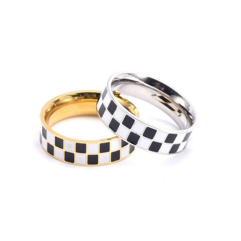 Stainless Steel Simple Style Geometric Checkered Enamel Rings display picture 1