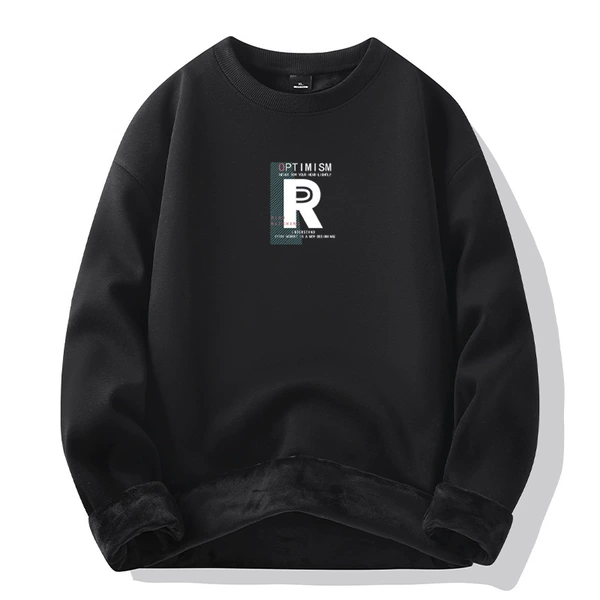 Black - round neck plus velvet - stripes R