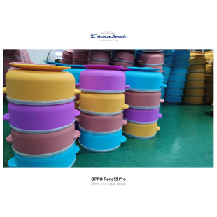 Spot Multi-Color Silicone Binaural Bowl with Silicone Lid Integrated Suction Cup Bowl Children's Anti-Fall Baby Eating Tableware