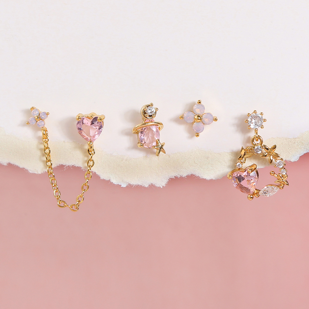 Heart Shape Pattern Fashion Heart Shape Brass Heart Zircon Ear Studs 1 Set