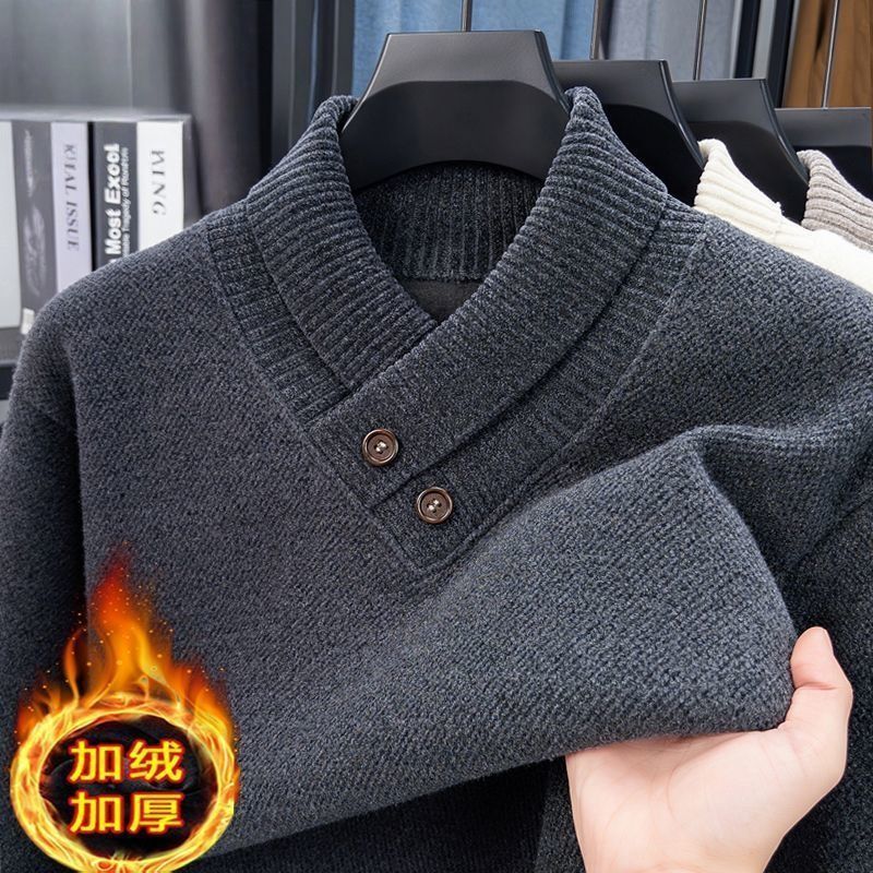 Clearance Sale: Extra Thick Men's Cable Knit Wool Sweater, Winter Fleece-Lined Warm Trendy V-Neck Pullover Sweater