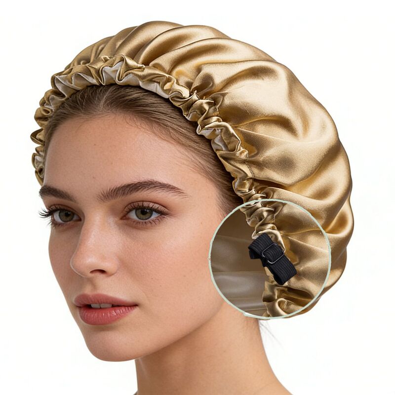 Cross-Border Double-Layer Satin Adjustable Sleep Cap, Reversible with D-Ring Buckle, Imitation Silk Hair Care and Beauty Makeup Cap Cross-Border Double-Layer Satin Adjustable Sleep Cap, Reversible with D-Ring Buckle, Imitation Silk Hair Care and Beauty Makeup Cap