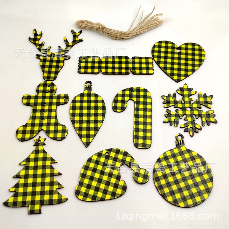 33 cuadros amarillos y negros serie navideña piezas de madera colgante de decoración navideña se pueden combinar libremente 10 piezas en un paquete