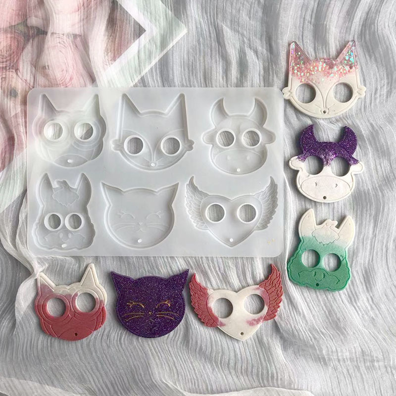 6-piece crystal epoxy cat dog head defense silicone mold non-contact elevator door opener keychain