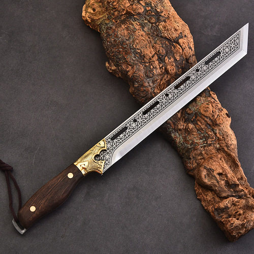 Mei flower pattern Longquan handmade hammered manganese steel integrated hollow short knife household sharp bone-cutting knife kitchen chef's knife