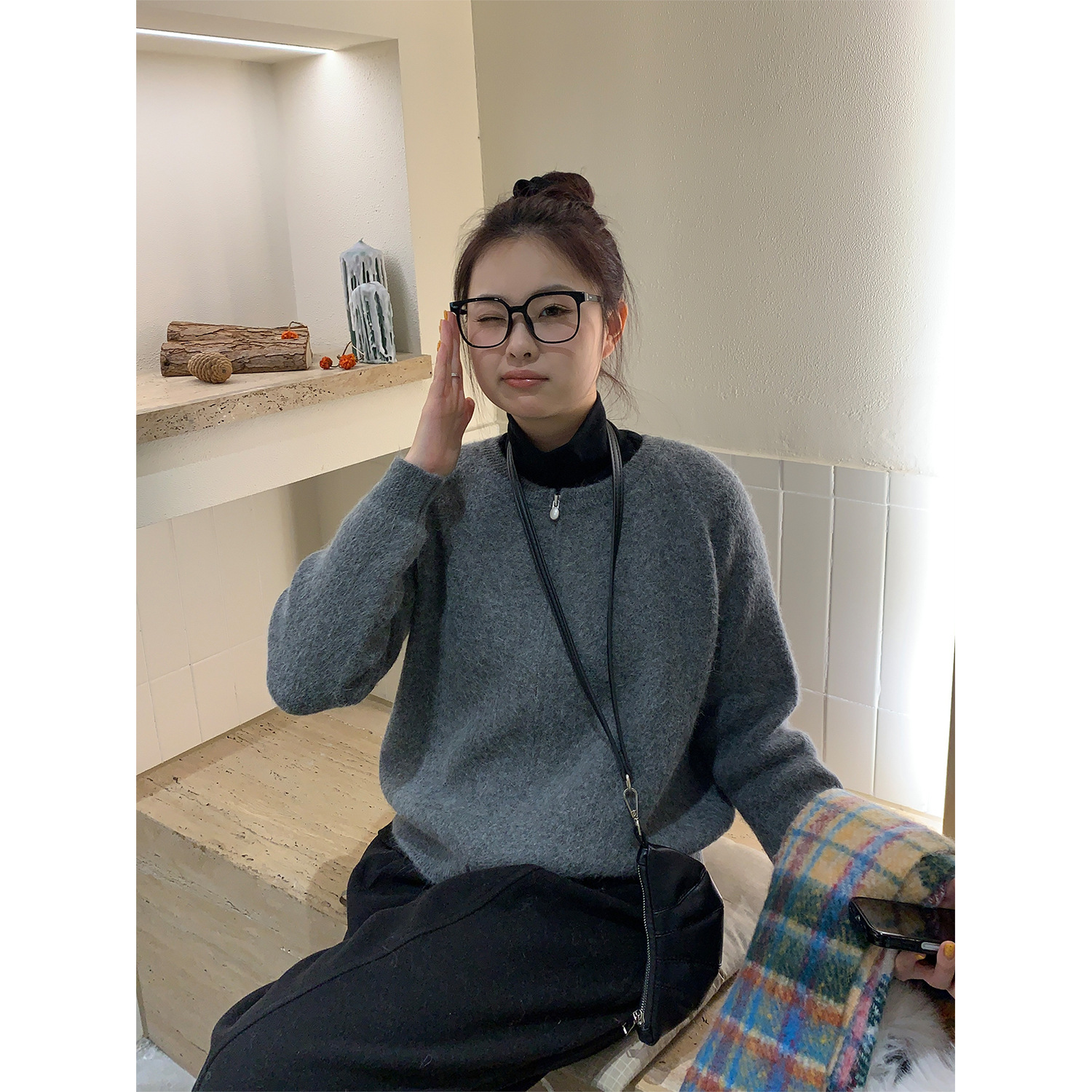 Plus-Size Women's Autumn and Winter Versatile Fashion Slimming Multi-Color Jacket Loose Casual Round-Neck Zip-Up Cardigan Sweater