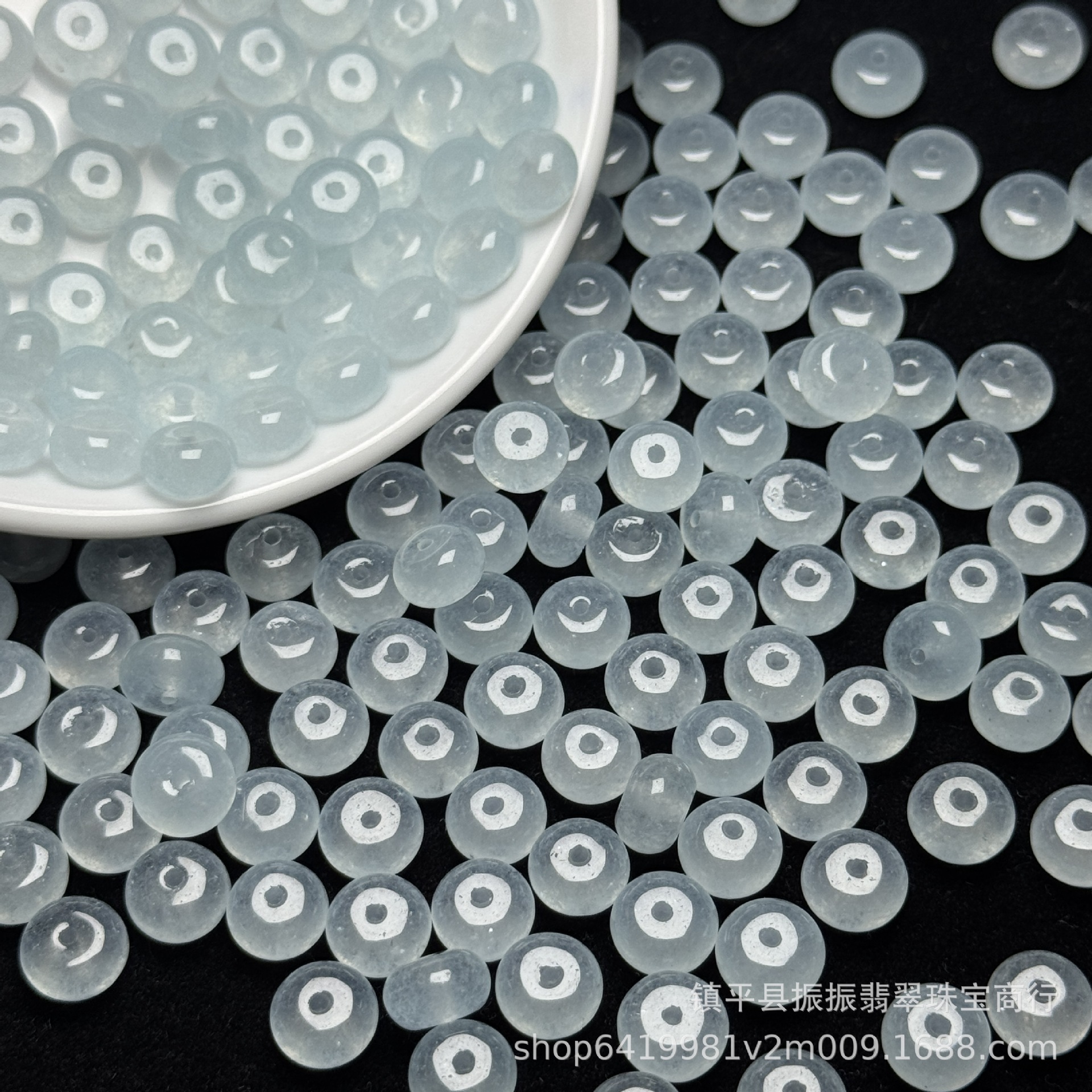 高冰天青冻色8mm算盘珠散珠批发 diy玉石饰品手链项链玉隔珠配件