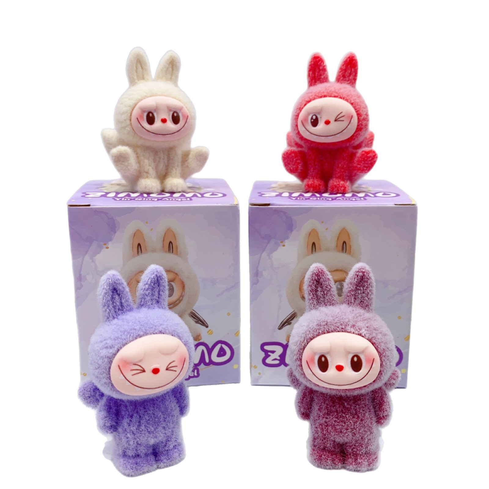 Caja ciega flocada de dibujos animados de tela rabu, lindo y lindo grano de alto valor, mini muñeca, modelo de decoración de escritorio, regalo