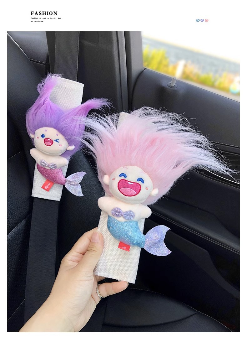 The United States blew up the mermaid car seat belt shoulder pad cotton doll doll car ornaments car decoration women