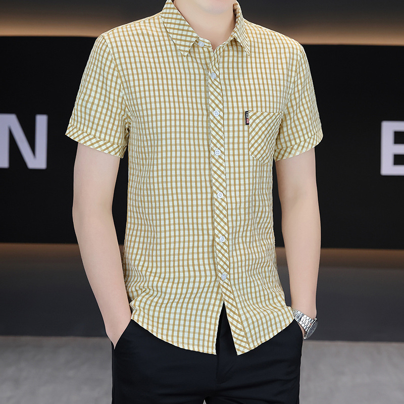 2026 Summer Men's Short-Sleeved Shirt Plaid Business Formal Wear No-Iron Half-Sleeved Shirt Thin and High-End 2026 Summer Men's Short-Sleeved Shirt Plaid Business Formal Wear No-Iron Half-Sleeved Shirt Thin and High-End