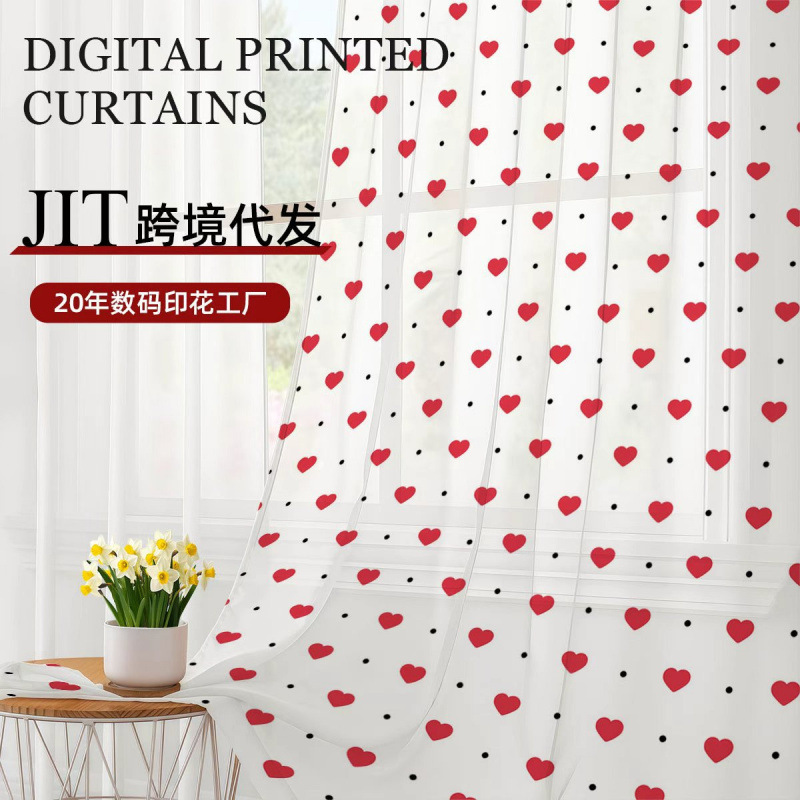 Cross-Border Jit Hot-Selling Curtain Digital Printing Sheer Curtains Exclusively for Temu, Featuring Small Hearts for Valentine's Day Cross-Border Jit Hot-Selling Curtain Digital Printing Sheer Curtains Exclusively for Temu, Featuring Small Hearts for Valentine's Day