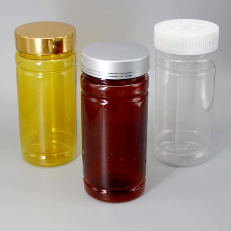 金属盖透明黄色保健品瓶250ccpet胶囊瓶玛卡瓶竹节瓶