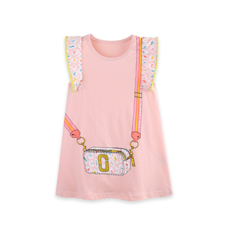 26 verano nuevo vestido infantil de estilo europeo y americano de dibujos animados bolsos gatos niñas vestido de princesa vestido a rayas de moda vestido infantil
