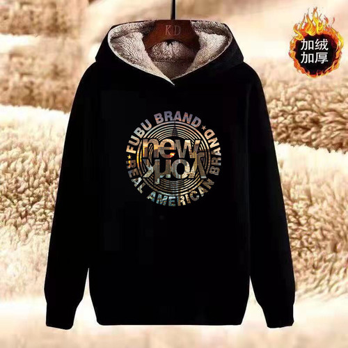 Factory Wholesale Autumn/Winter Lamb Wool Fleece Lined Thick Hooded Sweatshirt Men Loose Long Sleeve Base Shirt Couple Outwear