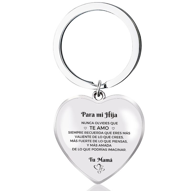 Collar de epoxi de acero inoxidable transfronterizo colgante en forma de corazón de melocotón llavero de amor personalizado español regalo de Navidad