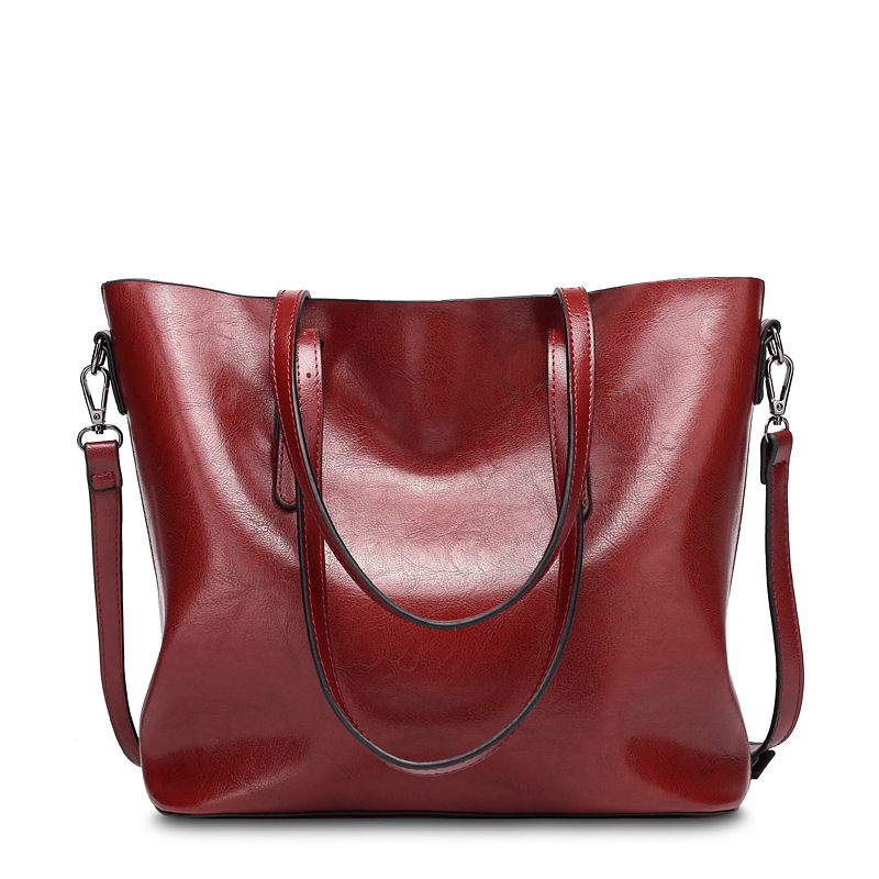 Vintage Style Oil Wax Leather Shoulder Bag New Fashionable Women's Bag Simple Elegant Tote Bag Patent Leather Glint Handbag Vintage Style Oil Wax Leather Shoulder Bag New Fashionable Women's Bag Simple Elegant Tote Bag Patent Leather Glint Handbag