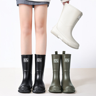 2025 New Mid-tube Women's Fashion Rain Boots Adult Waterproof Shoes Outdoor Non-slip Rainforest Hiking Cyber Popular Rain Boots