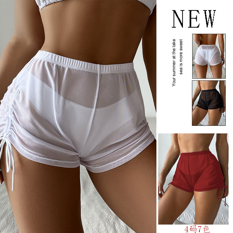 2026 New Multi-Color High-Waisted Swimsuit Bottoms for Women, Summer Sun-Protective Mesh Boxer Beach Bikini Shorts