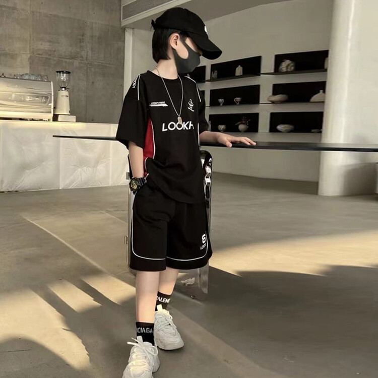 Boys' Sports 2023 Summer New Chinese Korean Edition Western Style Casual Short sleeved Shorts Two Piece Set Trendy and_voghion.com