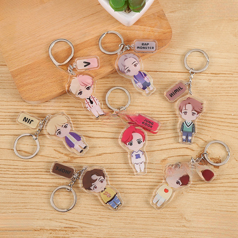 Advertising Acrylic Keychain Pendant Anime Key Double Layer Group Bts Teenager Wholesale Transparent Acrylic Factory