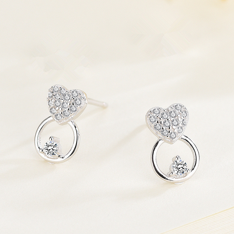 Ear Studs Classification 1 Pair Quantity Holiday, Daily Occasion 1 Pair 925 Sterling Silver Zircon Heart Shape Ear Studs