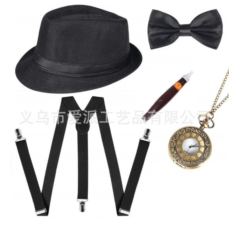 Amazon Men's Theme Party Beret Top Hat Cigar Pocket Watch Suspender Bow Tie Five-Piece Set