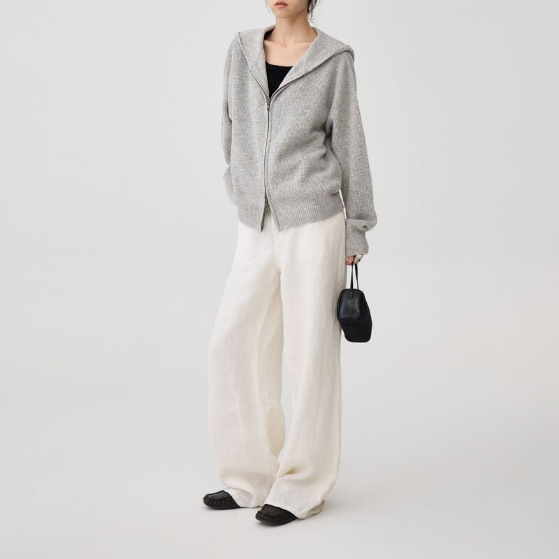 63095SK [Wafer Cookies] Wool Hooded Waffle Texture Fashionable Versatile Knitted Cardigan Sweater for Women