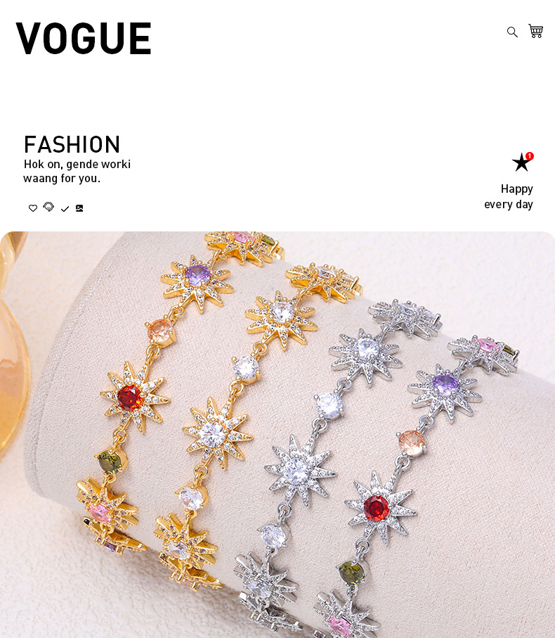 Pulsera de girasol con circonita colorida para mujer ajustable_voghion.com