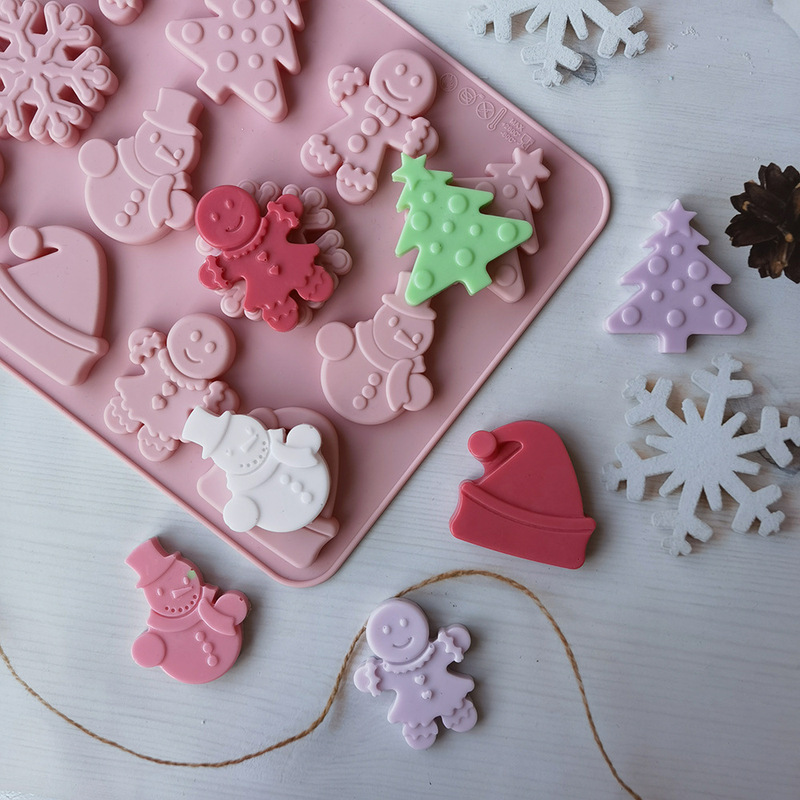 6個セット クリスマス雪だるまシリコンモールド 漫画風DIYアイスクリームゼリープリンケーキ型 石鹸/レジン/石膏型|undefined
