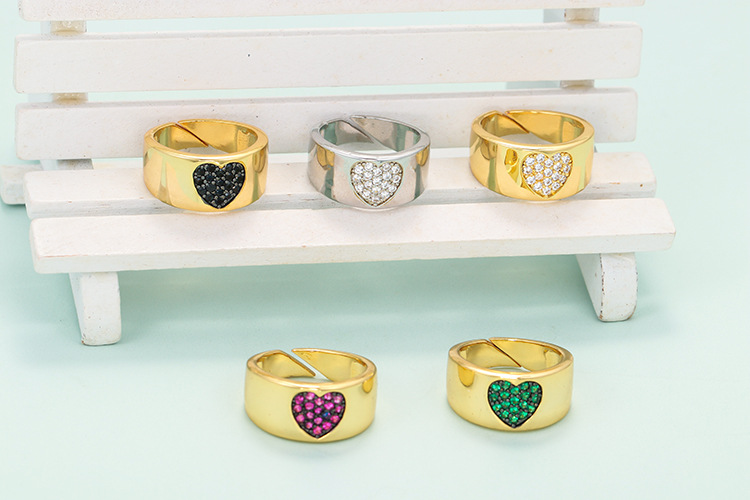 Wholesale Jewelry Heart-shaped Two-color Copper Micro-inlaid Zircon Open Ring Nihaojewelry display picture 5