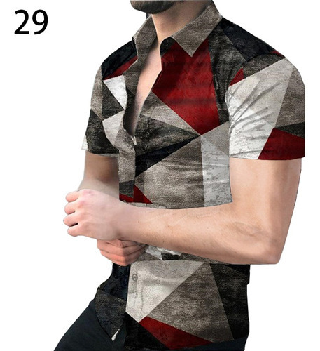 2023 Comercio exterior europeo y americano de los hombres de primavera nueva manga corta impresa casual solapa más tamaño camisa de los hombres