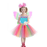 跨境新款甜美蓬蓬裙森林精灵仙子儿童舞台表演服彩虹亮片公主裙