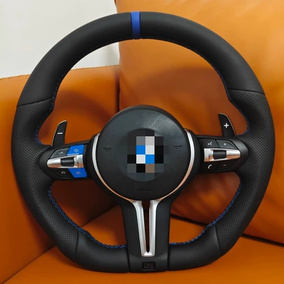 Custom blue buttons with return-to-center stitching are suitable for steering wheel modification in all BMW series 12345678